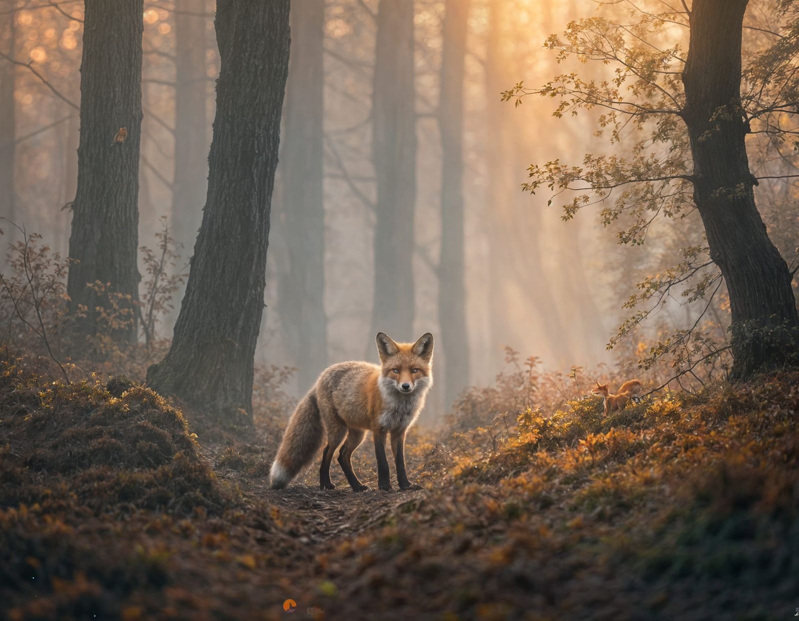 Fox in Foggy Forest: Expressive Wildlife Portrait