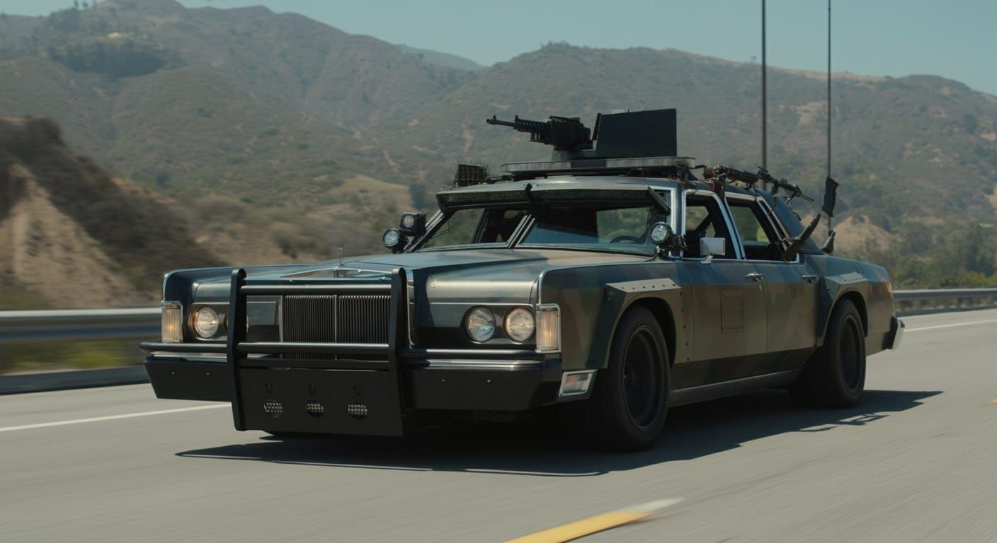 Cyberpunk Armoured Lowrider on Post-Apocalyptic Highway