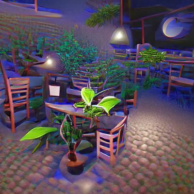 Surreal Nighttime Cafe Scene in 8K 3D
