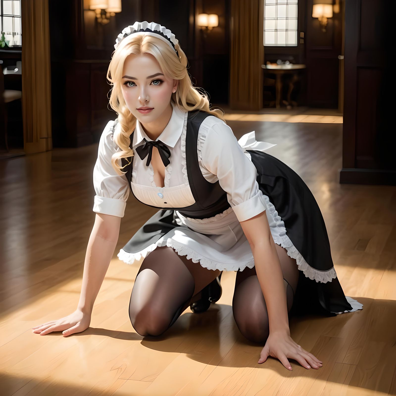 Blonde Maid in Captivating Hyperdetailed Pose