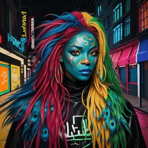 Vibrant Street Portrait of Dragon Woman