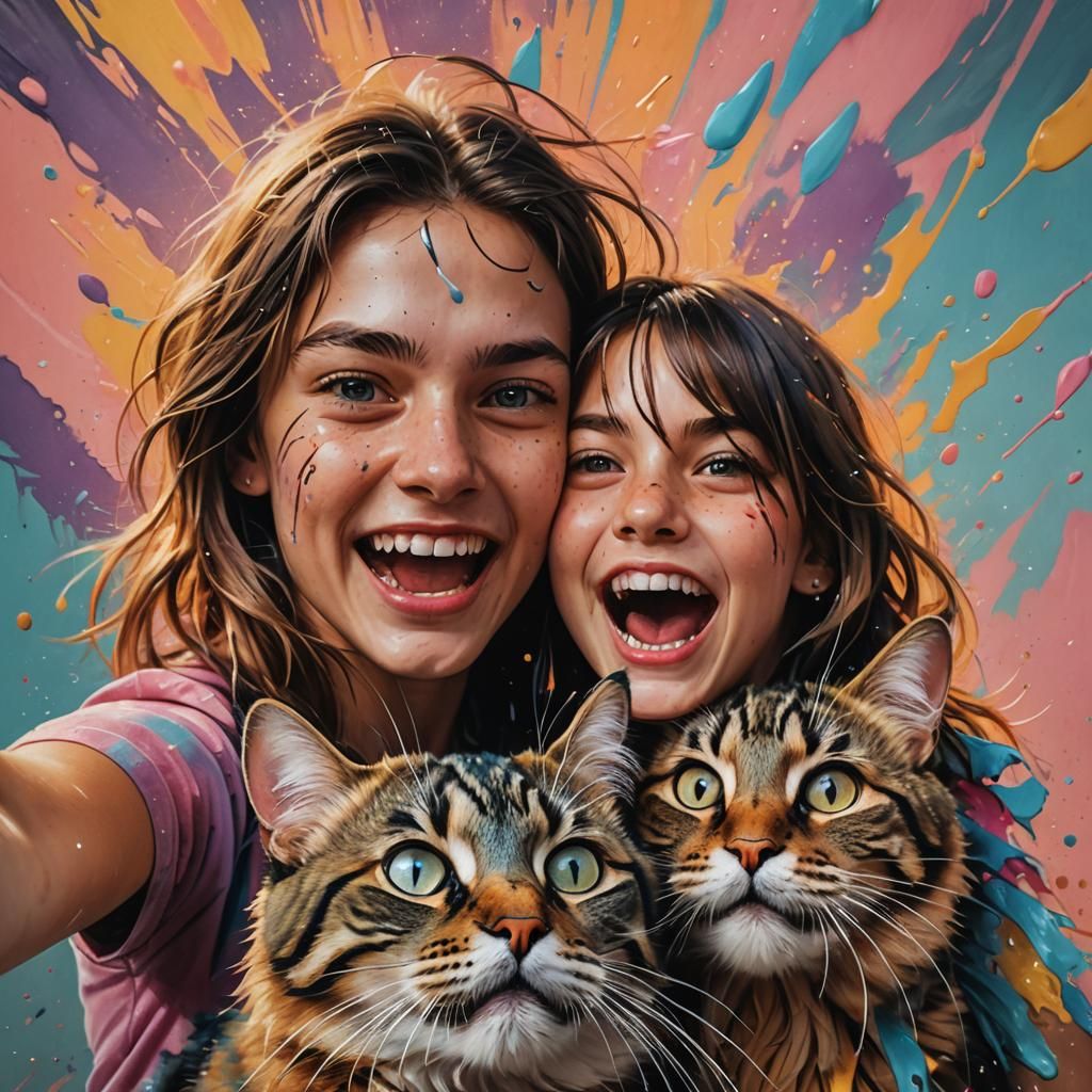 Unfazed Youth Distracted by Furry Feline Friend in Hyper-Rea...