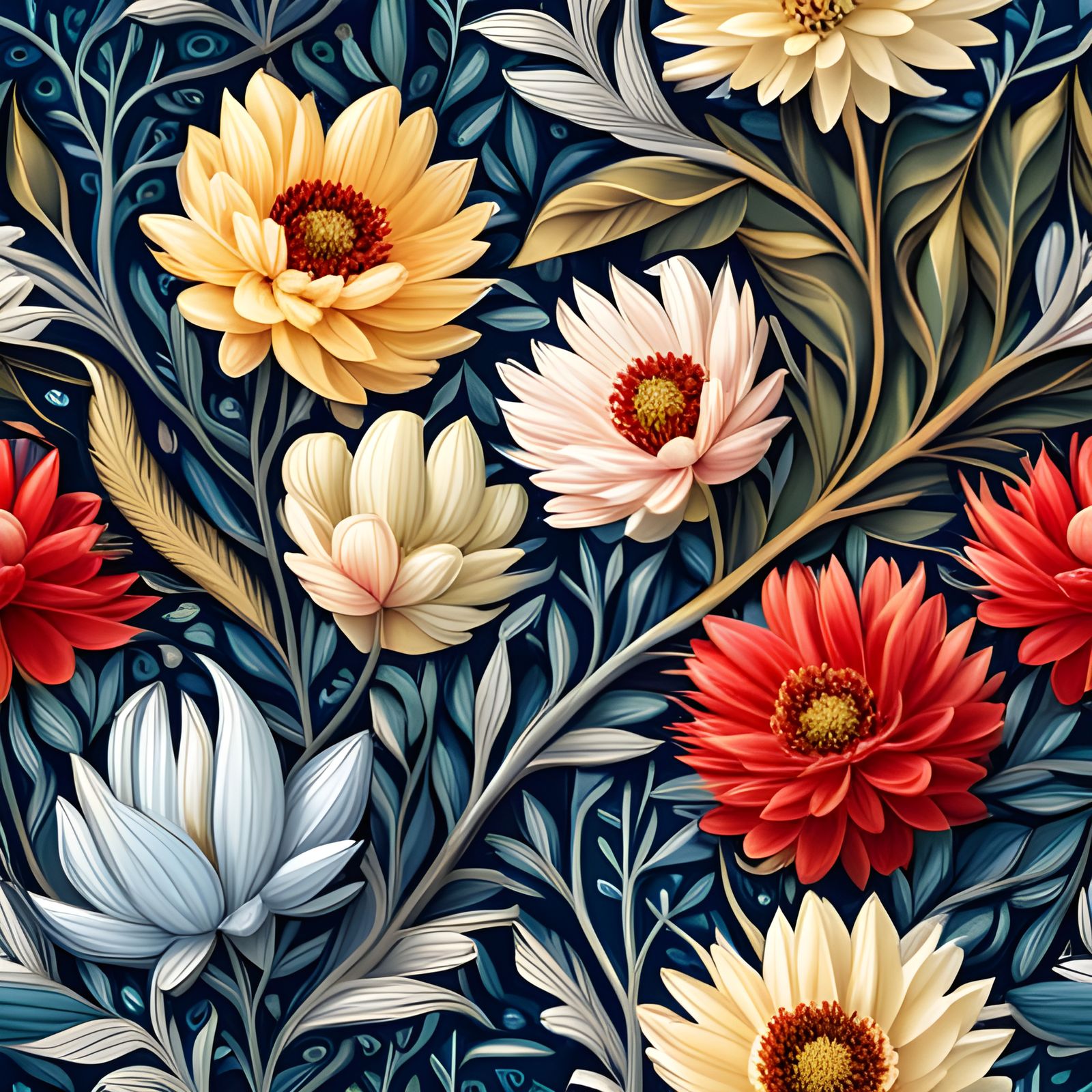 Vibrant Floral Mosaic in William Morris Style