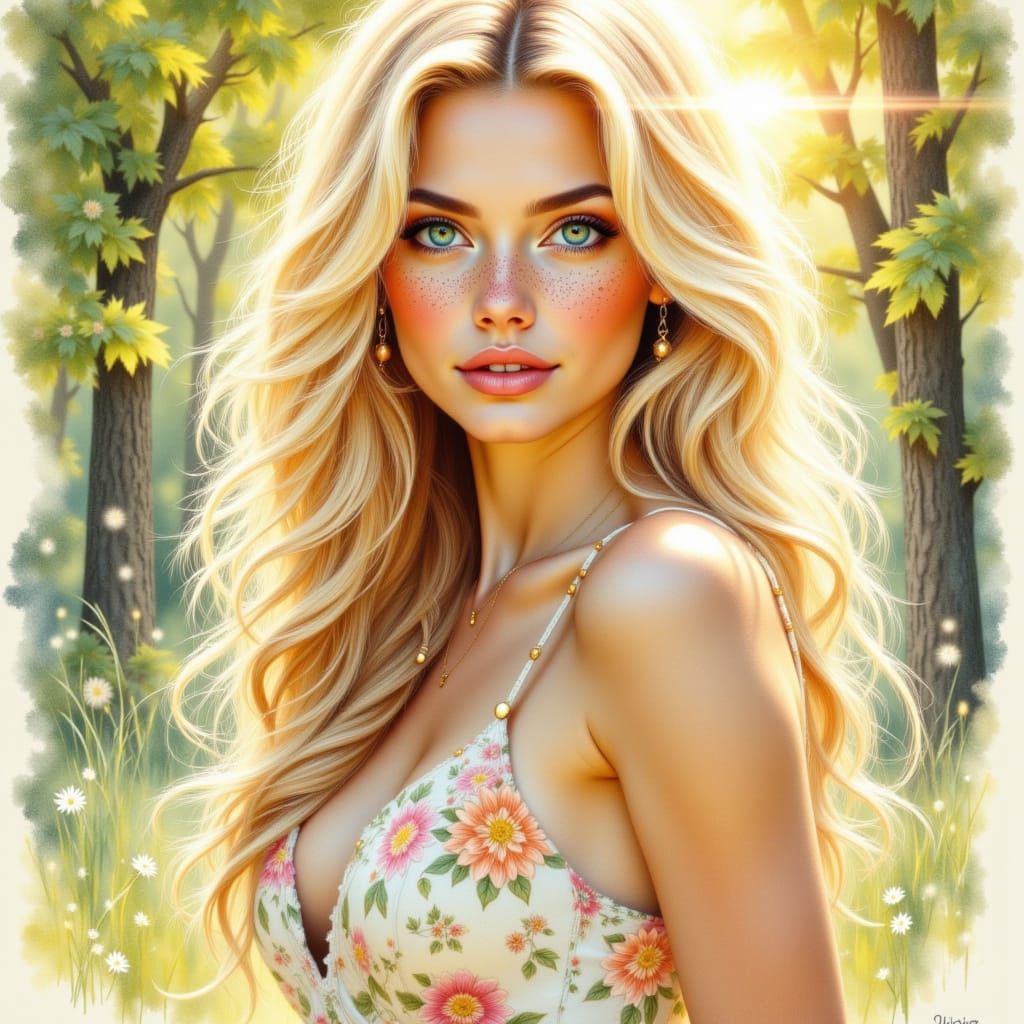 Ethereal Beauty: Romantic Summer Portrait Sketch