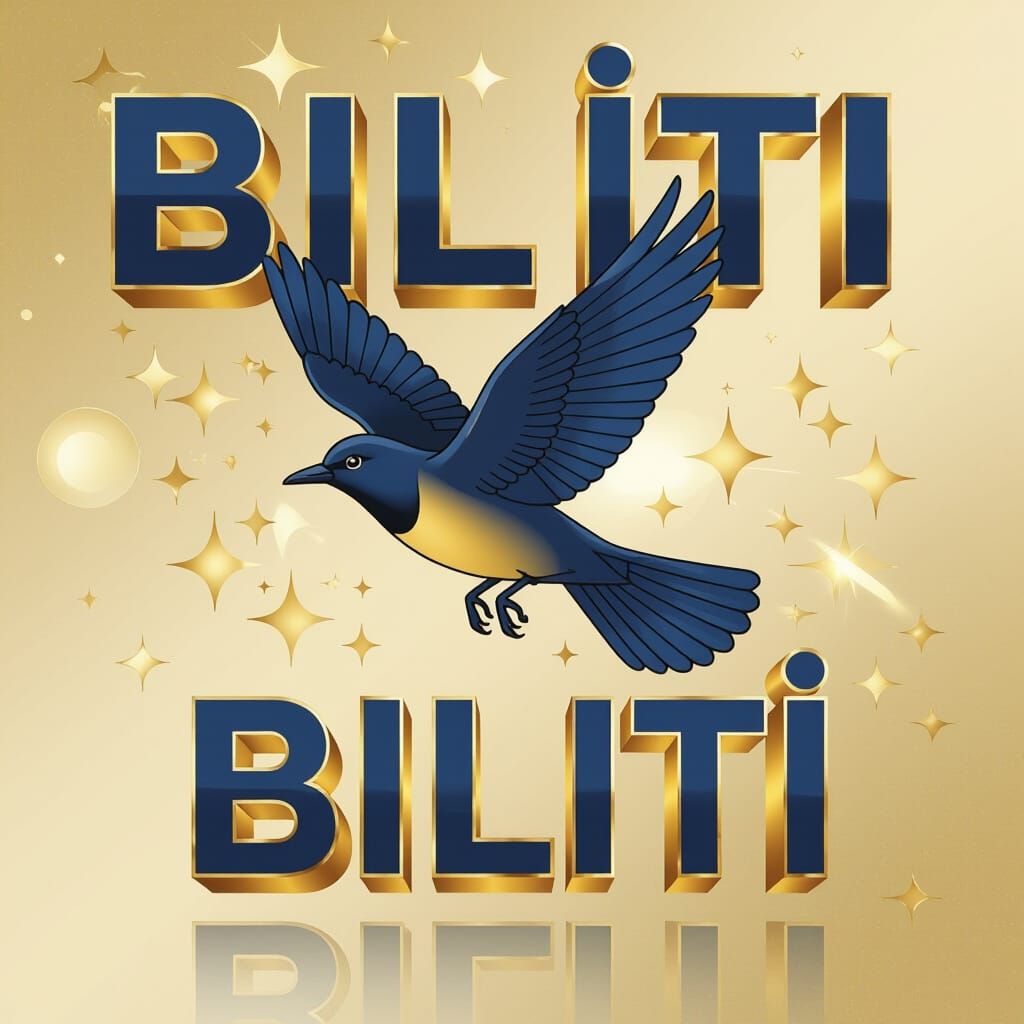 Elegant 3D Bird Logo with "biliti" in Navy Blue and Gold