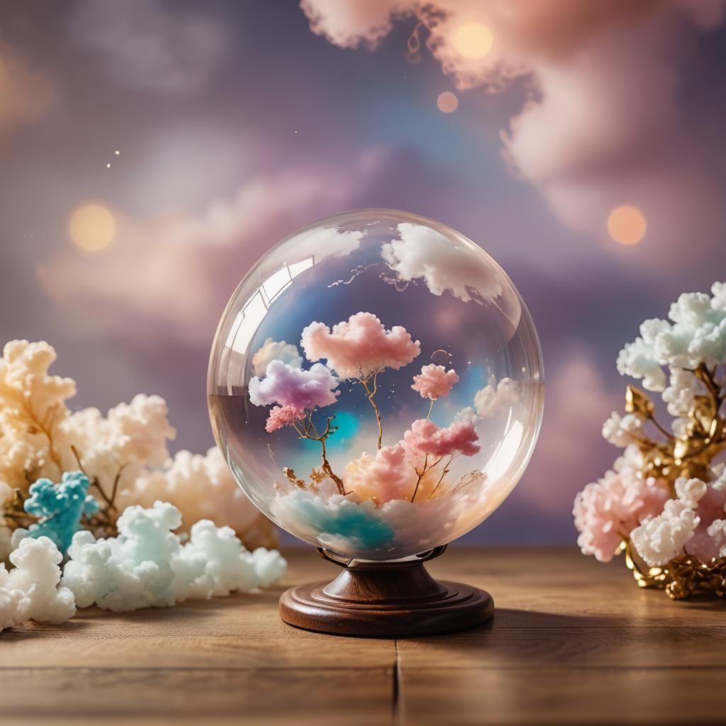 Vibrant Surrealism Glass Globe Scene with Soft Focus