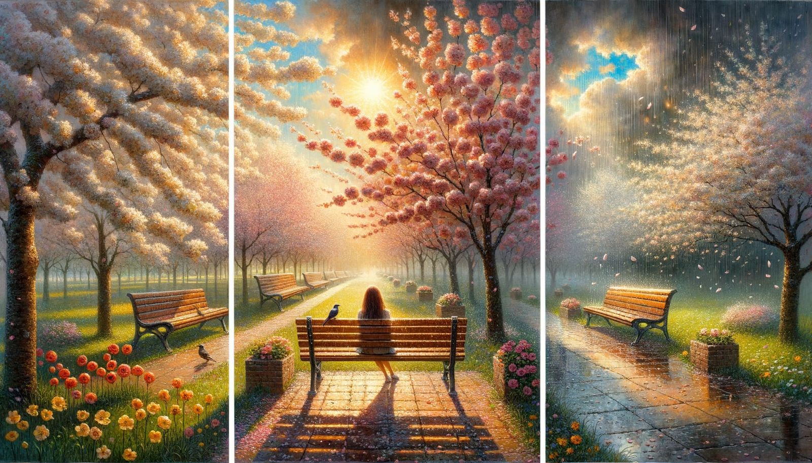 Impressionist Cherry Blossom Scenes in Springtime