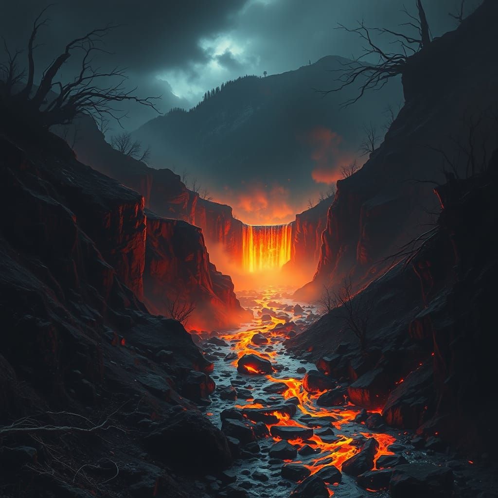 Molten River of Fire in Desolate Valley