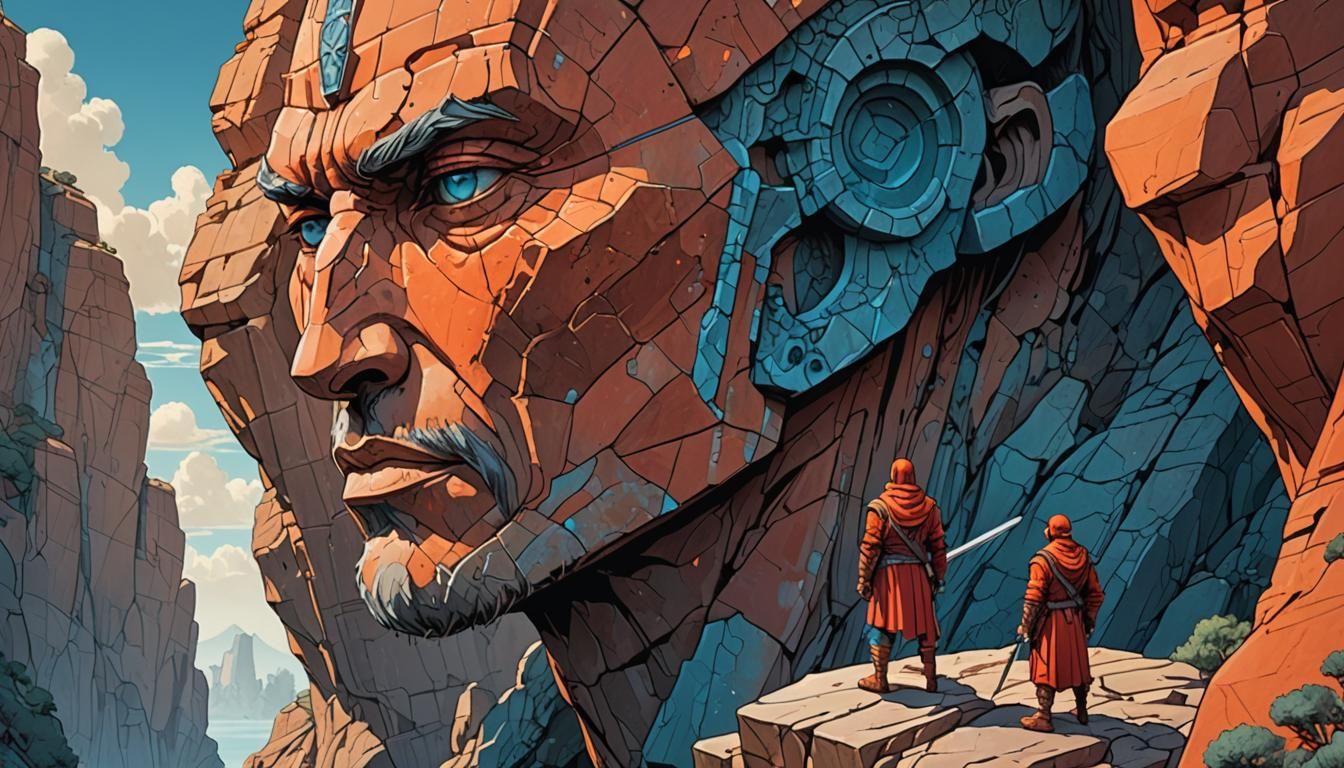 Mystical Moebius Landscape with Giant Stone Face