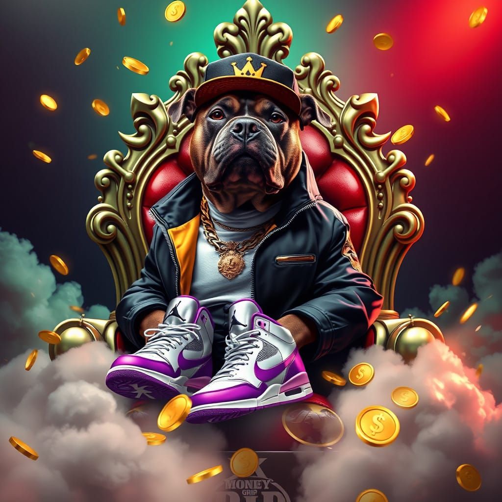Regal Pit Bull as Money Grip Logo in Matte Painting Style