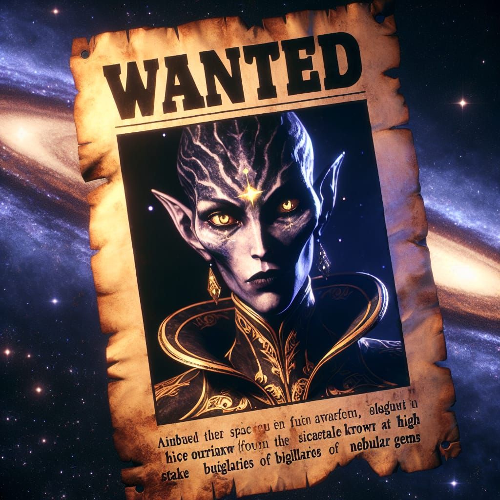 Surreal Space Pirate Wanted Poster in Cosmic Setting