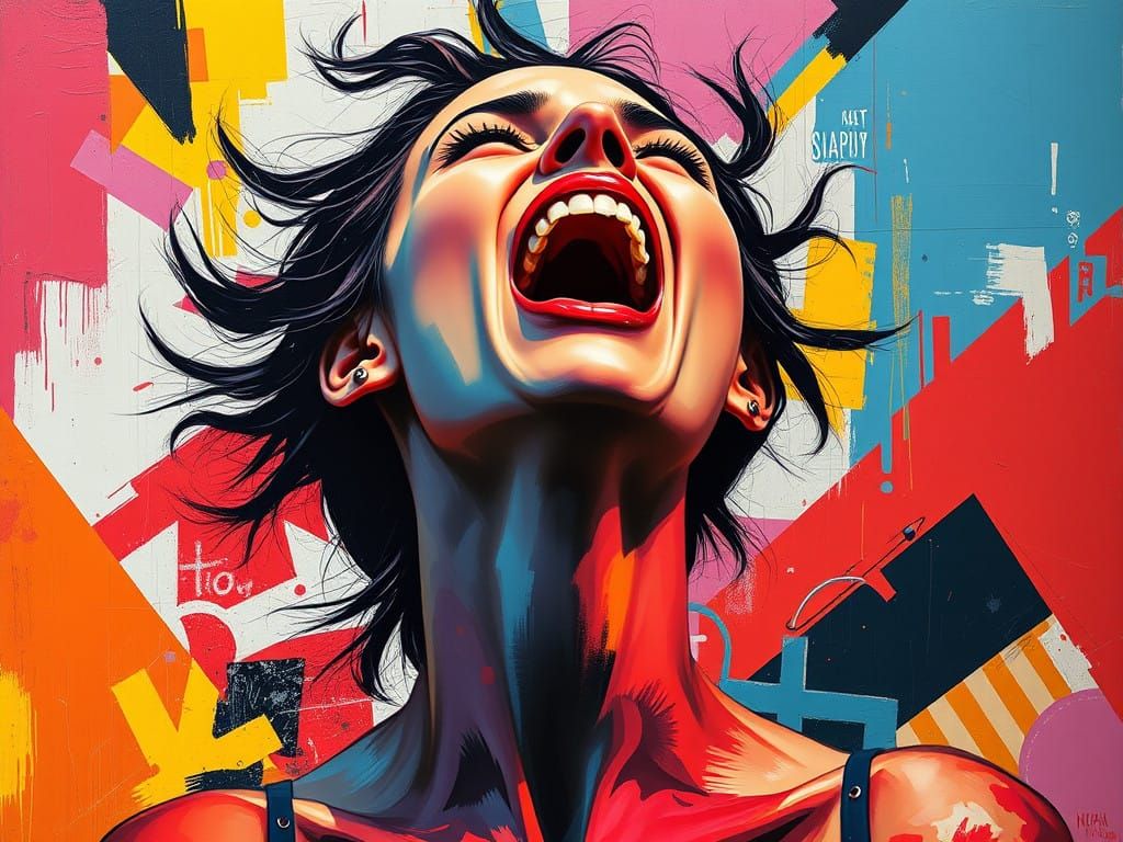Vibrant Portrait of a Woman in Ecstatic Scream