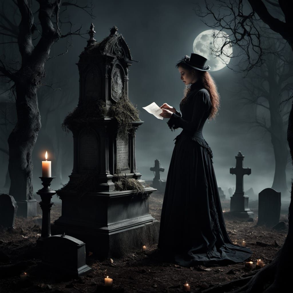 Gothic Victorian Mourning Scene with Unsaid Love