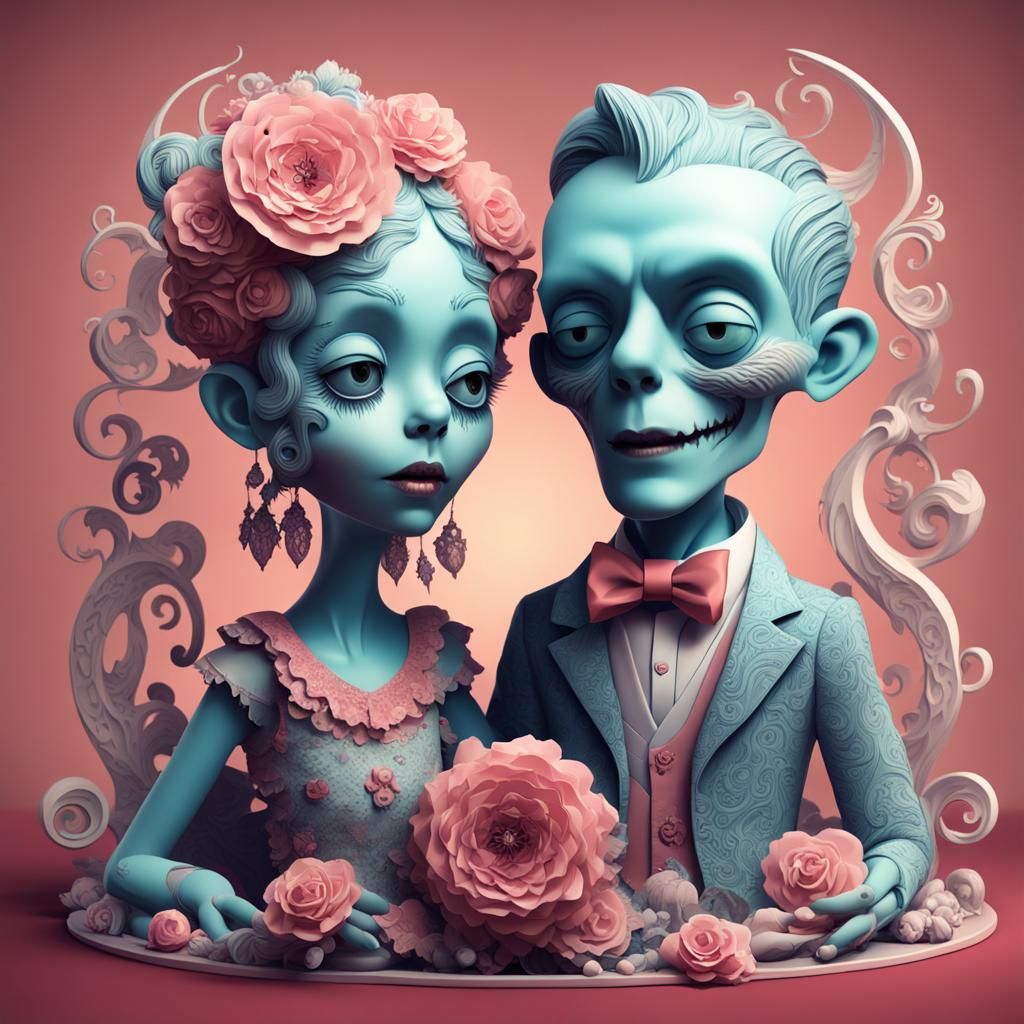 Cute Zombie Couple in Whimsical Rococo Wonderland