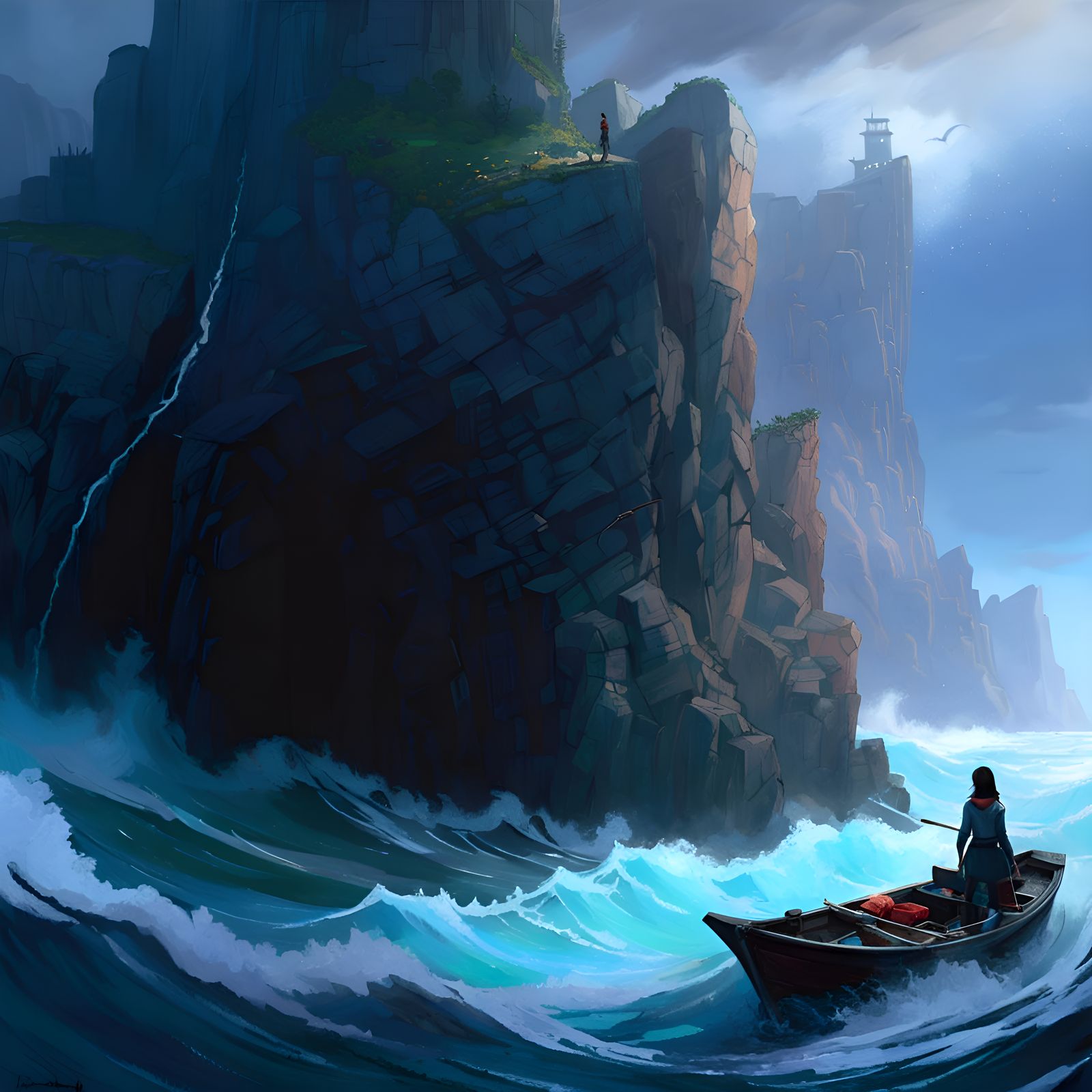 Fantastical Woman on Turbulent Sea in Intricate Hyper-Detail...