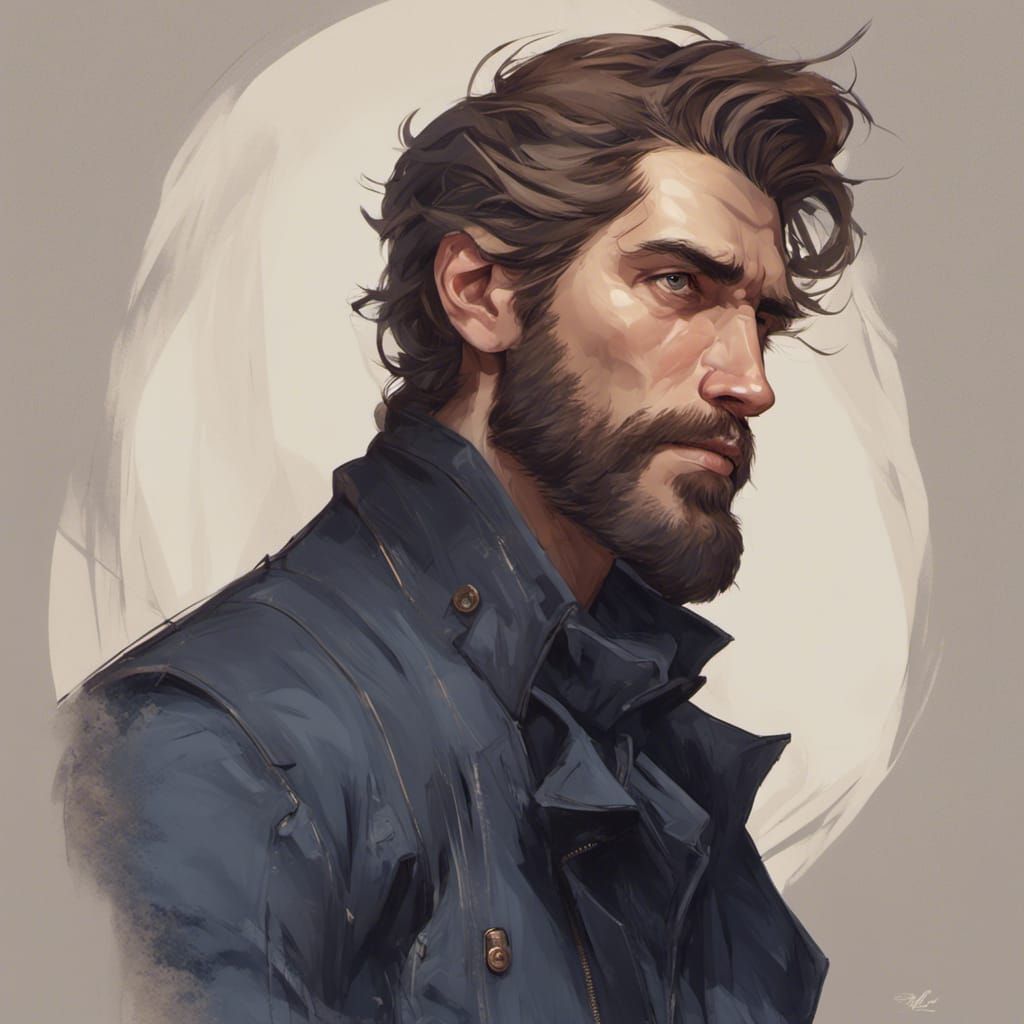 Detailed Portrait of Man in Jacket, Hyperdetailed Art