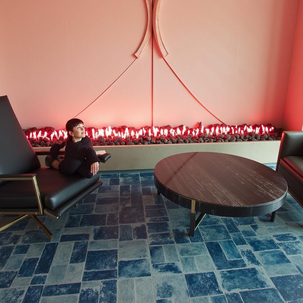 Sophisticated Woman Surrounded by Luxe Red-Gold Marble and W...