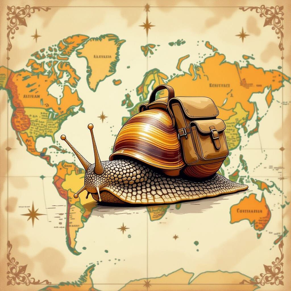 Snail's Journey on a Vintage World Map
