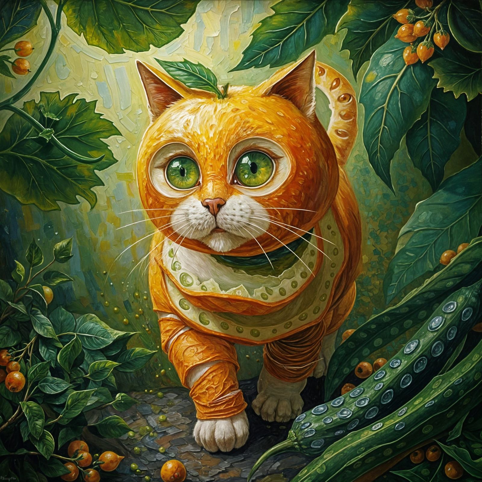 Fruit Cat in Vibrant Neo-Expressionist Style