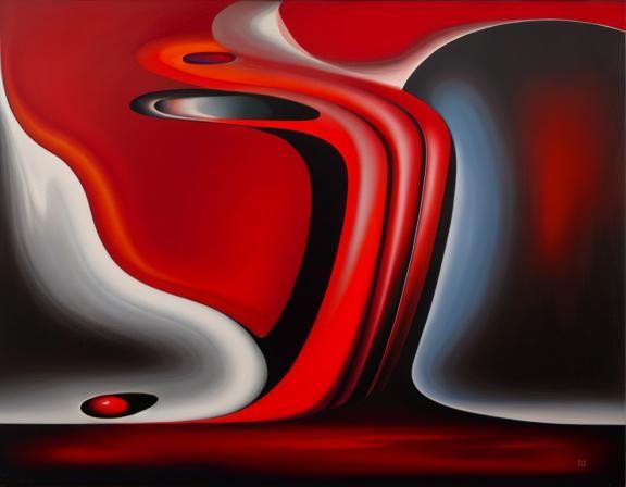 Surrealistic Red Melting Landscape in Monochromatic Oil