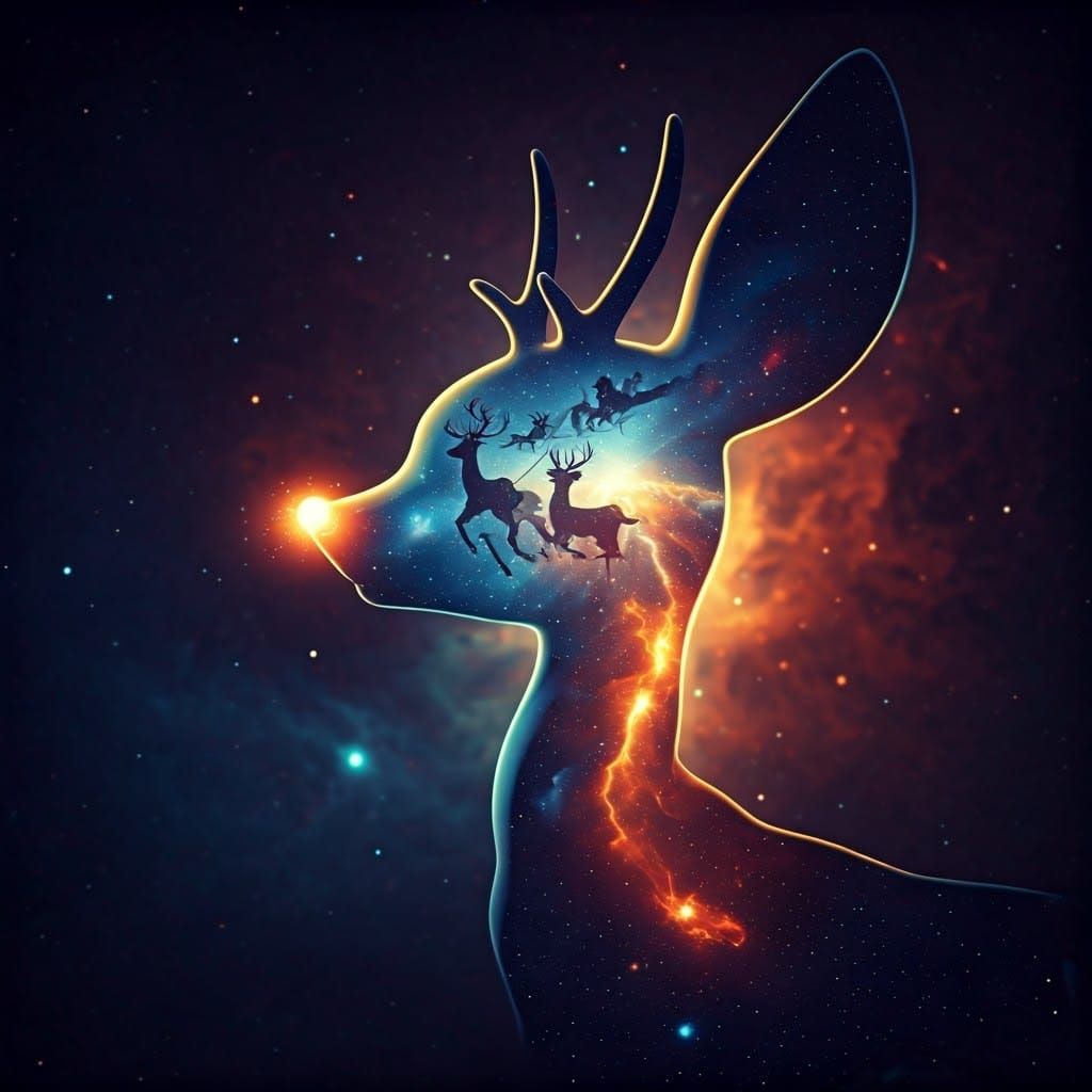 Rudolph's Cosmic Struggle in Hyperrealistic Splendor