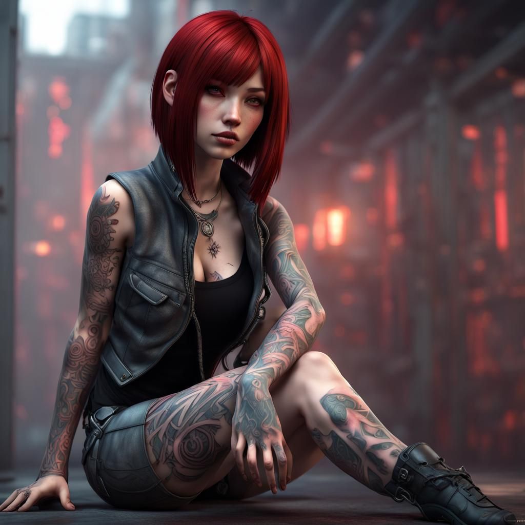 Vibrant Cyberpunk Girl Basks in Moody Atmosphere