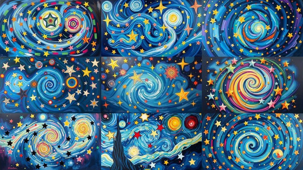 Oil Painting of Artistic Stars and Vortexes in Impressionist...