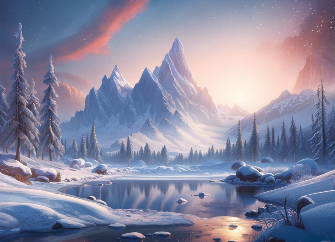 Surreal Winter Paradise in Intricately Detailed Cyberpunk St...