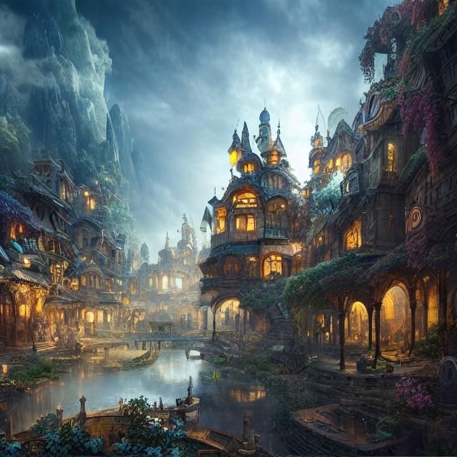 Epic Fairy Town Digital Matte Painting