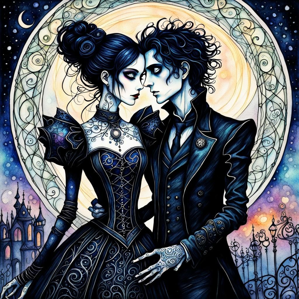 Gothic Whispers: A Romantic Couple in Twilight