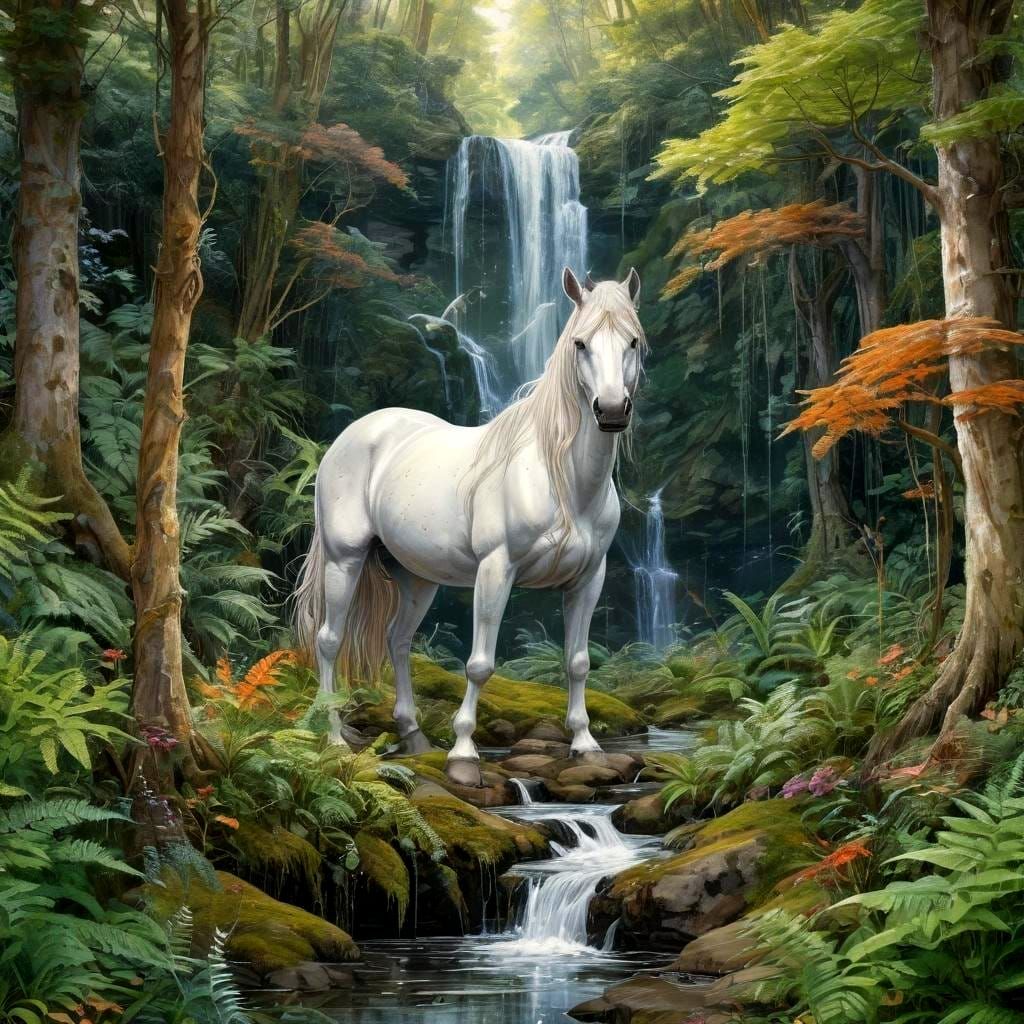 Whimsical Waterfall Scene in Enchanted Grove