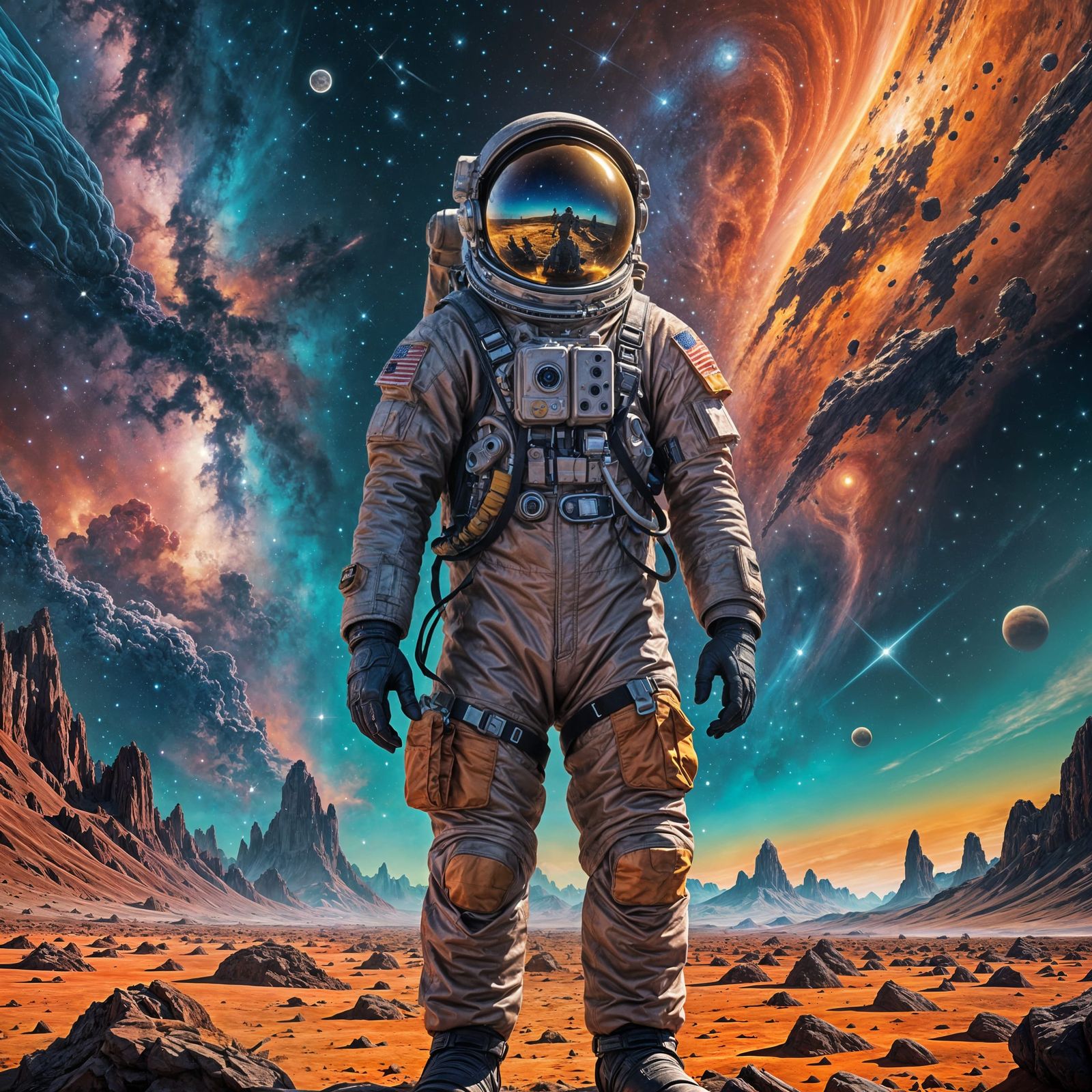 Astronaut Gazing at Cosmic Vista, Digital Art