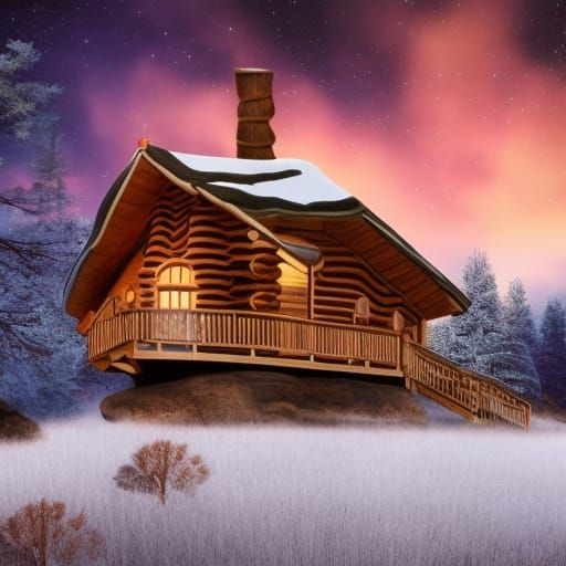 Surreal Gingerbread Log Cabin Dreamscape