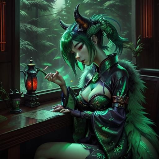 Sleepy Emerald Dragon in Shimmering Library