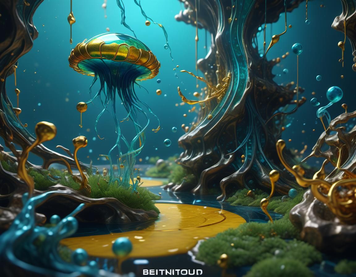 Iridescent Kintsugi Plankton in Hyperdetailed 3D Rendering