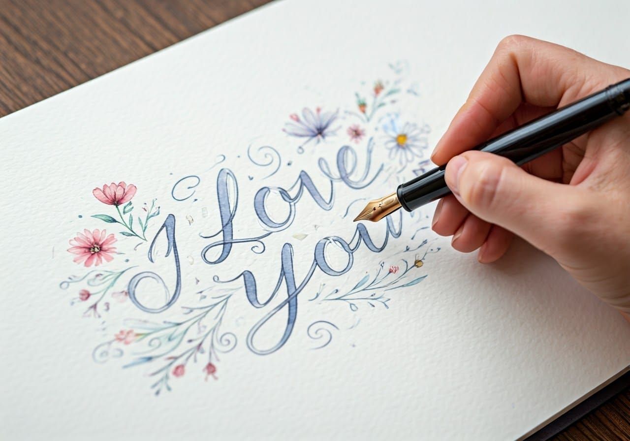 Woman Writes 'I Love You' in Whimsical Watercolour
