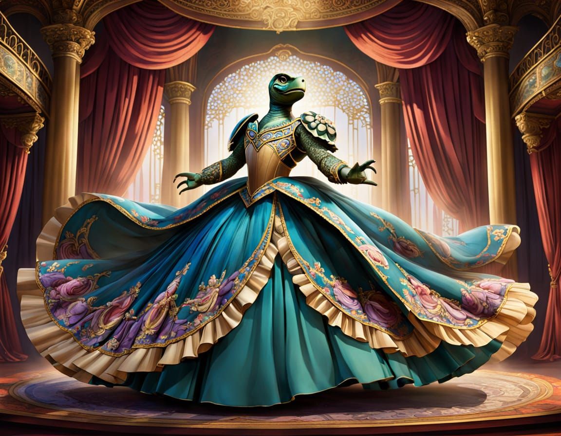 Opera Singing Turtle on Stage in Loish Style