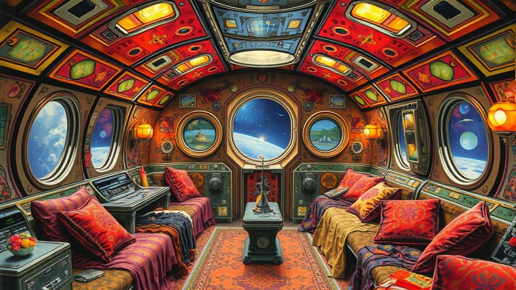 Vibrant Spacecraft Interior in a Whimsical Gypsy Style