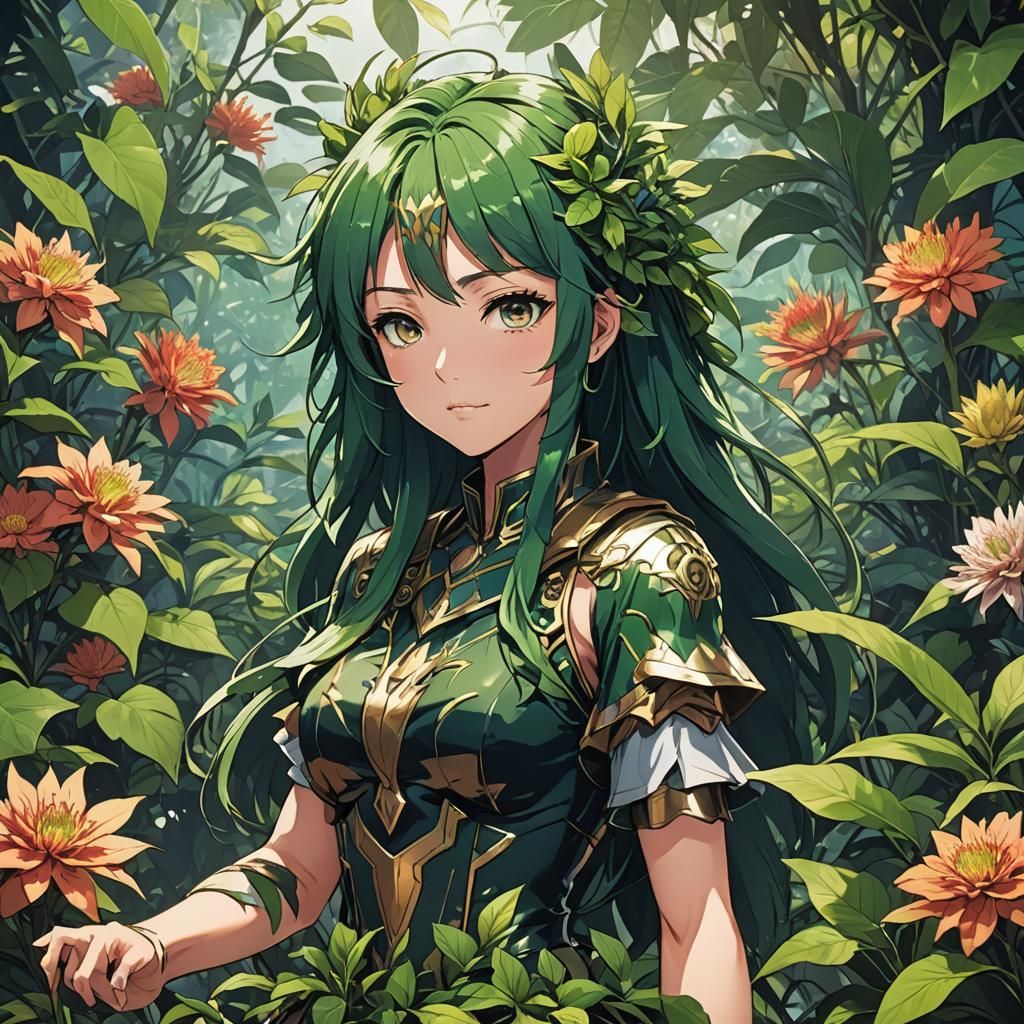 Ethereal Goddess of Nature in Vibrant Cel-Shaded Manga Style