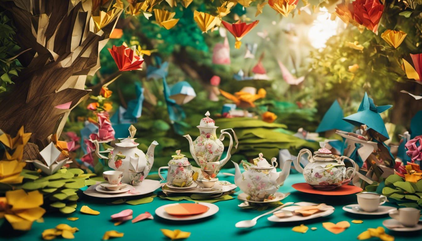 Origami Tea Set in the Garden