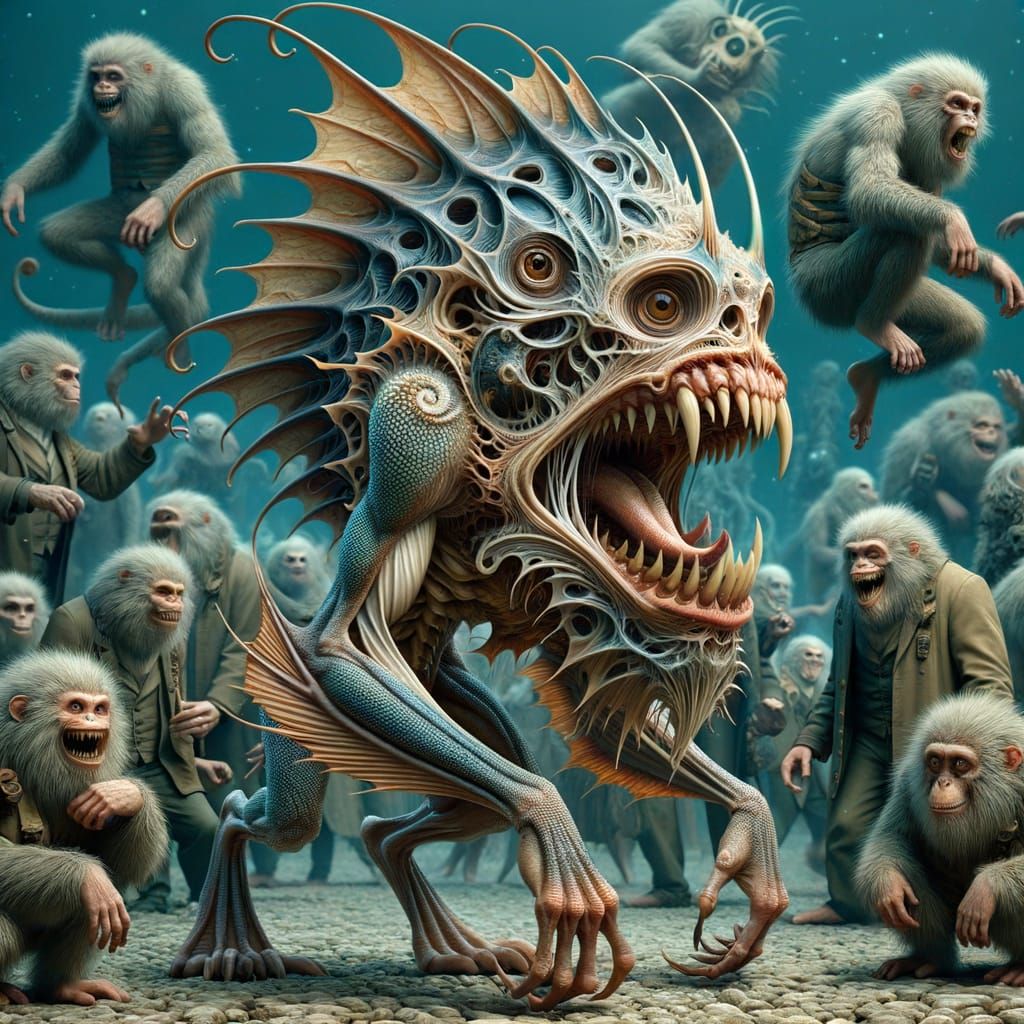 Hybrid Sorcerer Creature in Underwater Alien City