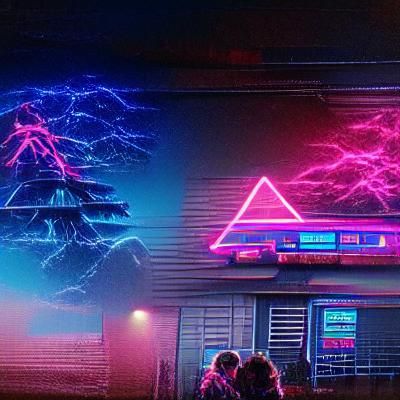 Neon Retro Stranger Things Scene in Synthwave Style