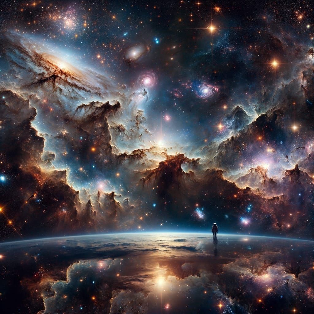 Astronaut Drifting in a Breathtaking Cosmic Landscape