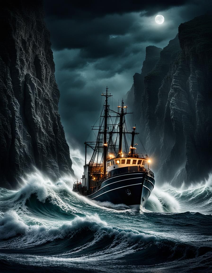 Cliffs Shrouded in Tempestuous Night