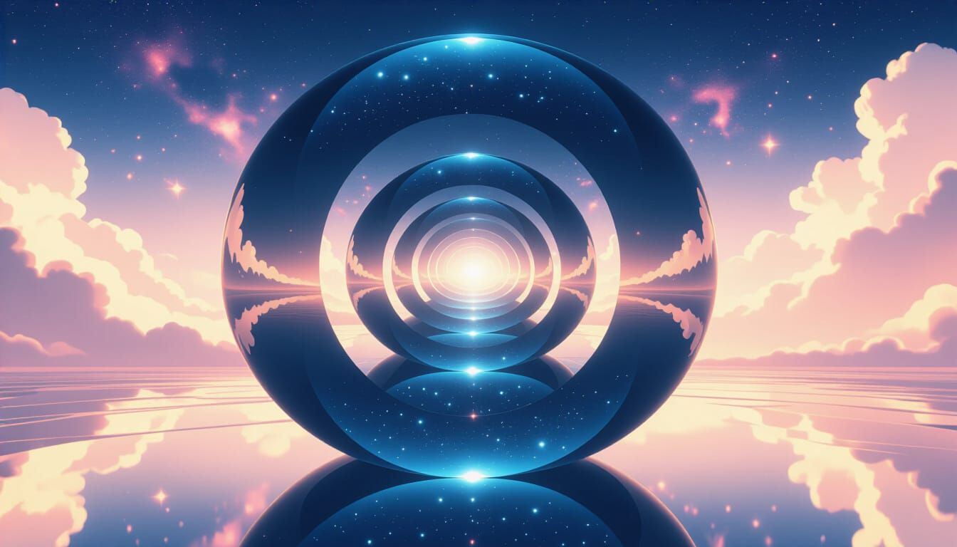 Infinite Galaxy Mirrors in Dreamlike Digital Art