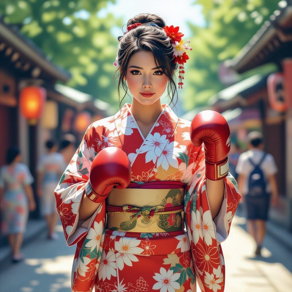 Woman Boxer at Natsu Matsuri in Yukata