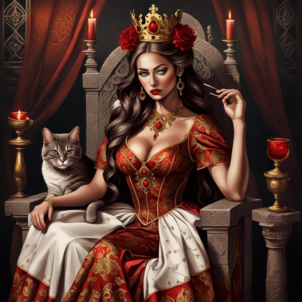 Sensual Queen of Dark Fantasy in Gothic Tarot Throne