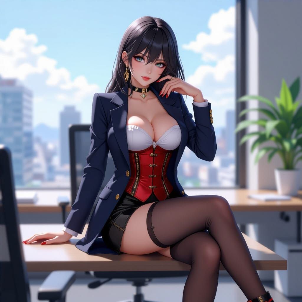 Anime Style Woman in Office Setting