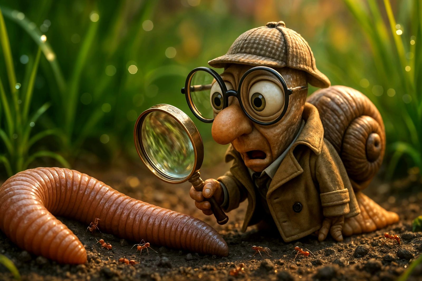 Detective Snail Investigates Giant Earthworm in Whimsical CG...