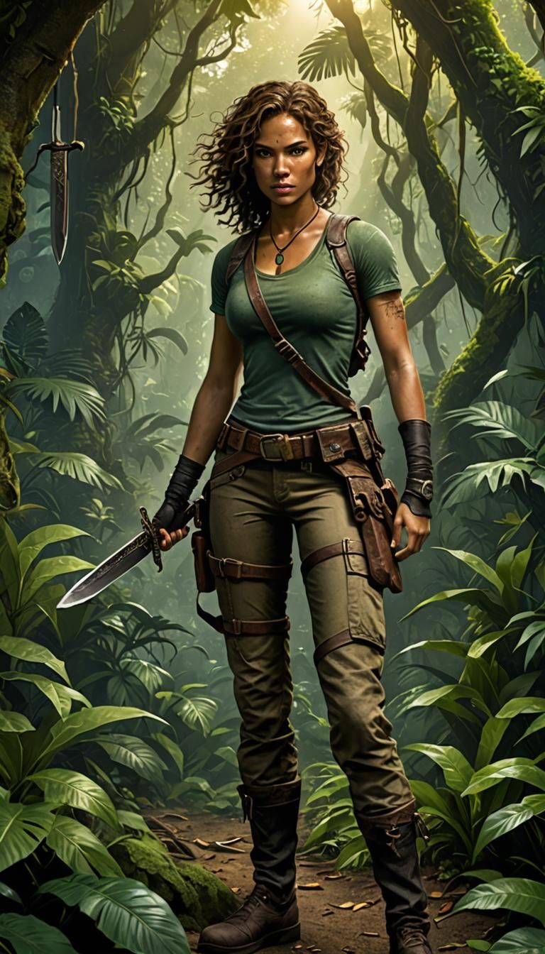 Medieval Adventurer in Vibrant Jungle